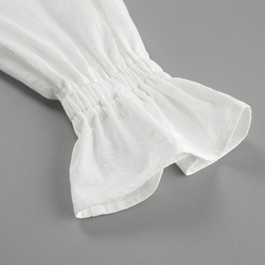 Women Lace Sexy V-Neck Retro Ruffle Shirt 18