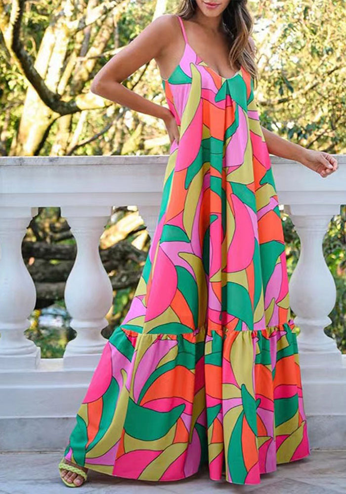 Women French V-neck Backless Printed Dress