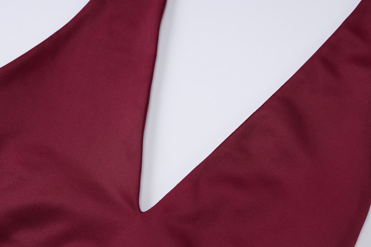 Women Sexy Summer Solid Sleeveless V Neck Halter Neck Dress 14