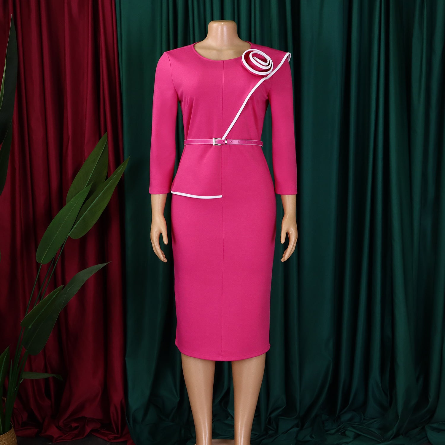 Women's Fall Winter Women's Solid Color Bodycon OL Pencil African Dress 26