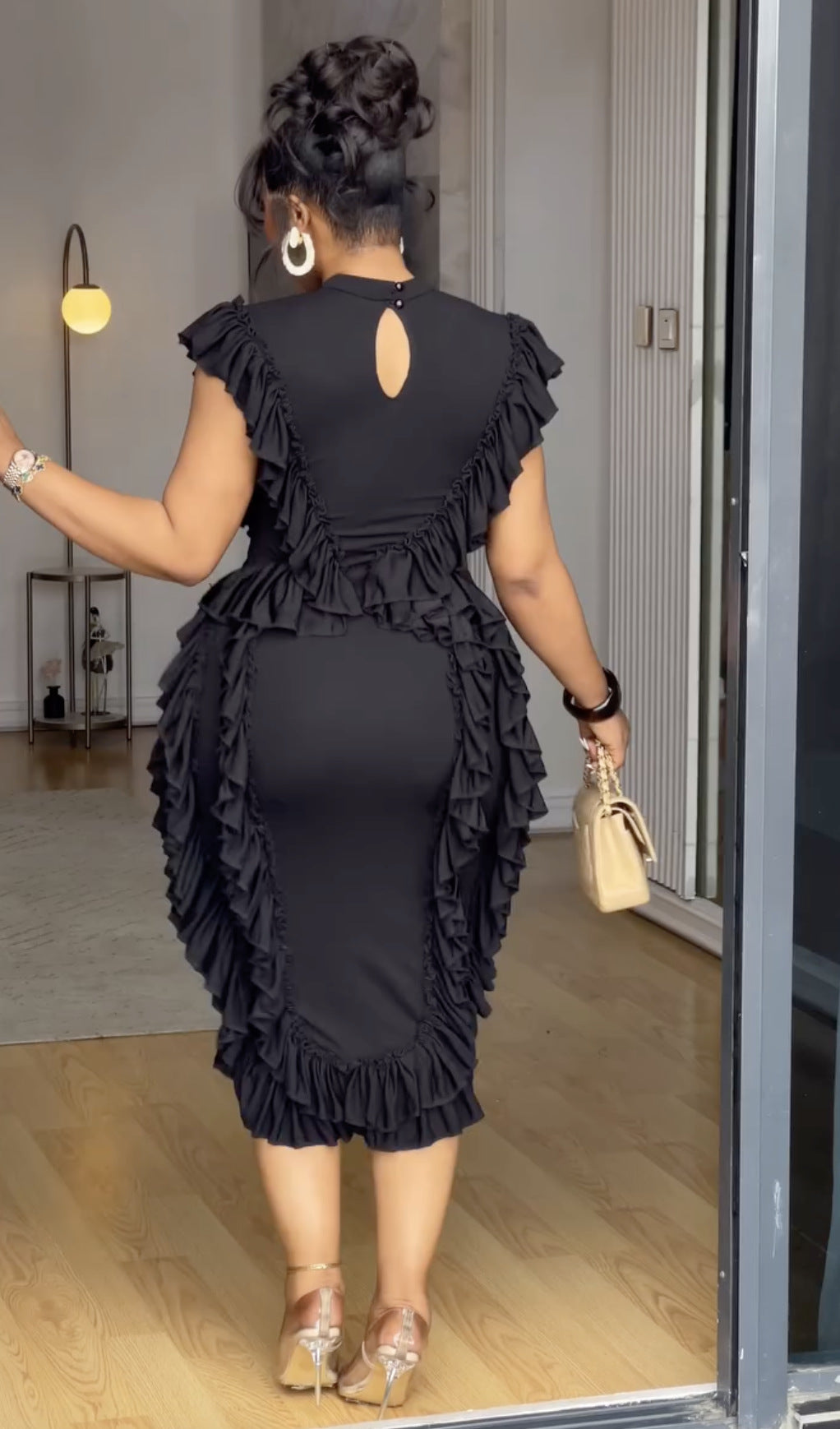 Women summer ruffle solid bodycon dress