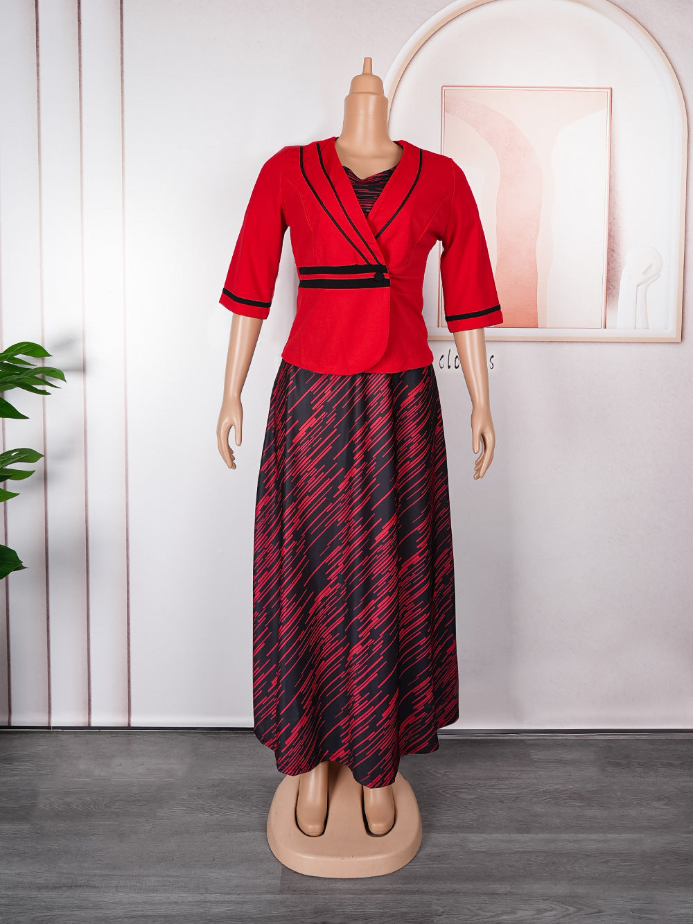African Women Clothing Plus Size Women Clothing Chic Career Career Jacket Dress Two Piece Set 12