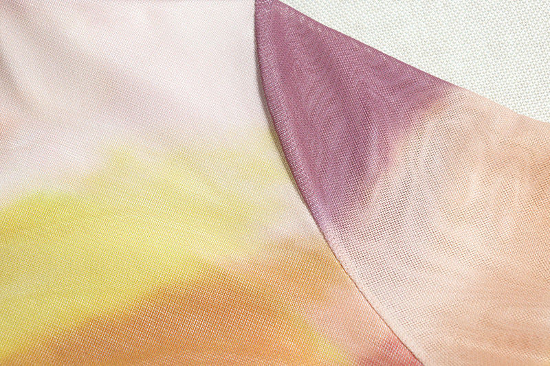 Women's Fashion Printed Round Neck Long Sleeve Split Pleated Trend Dress 11