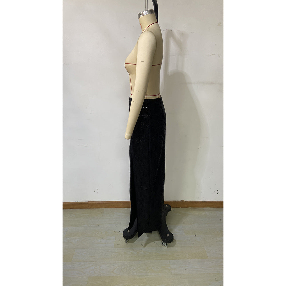 Autumn Winter Fashion Sexy Long Sleeve Sequin Nightclub Party Skirt Set 8