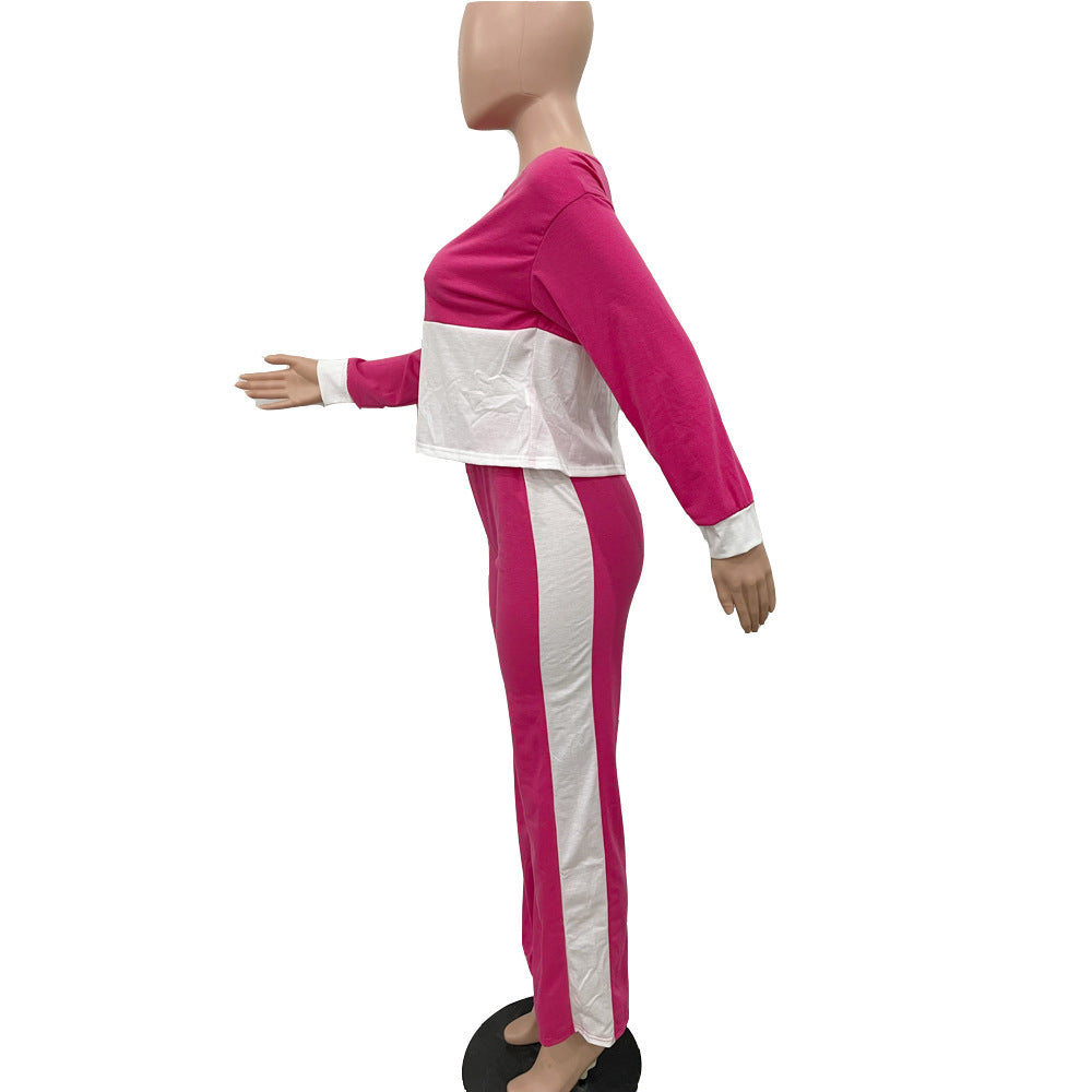 Women's Contrast Color Patchwork Casual Two Piece Pants Set 18