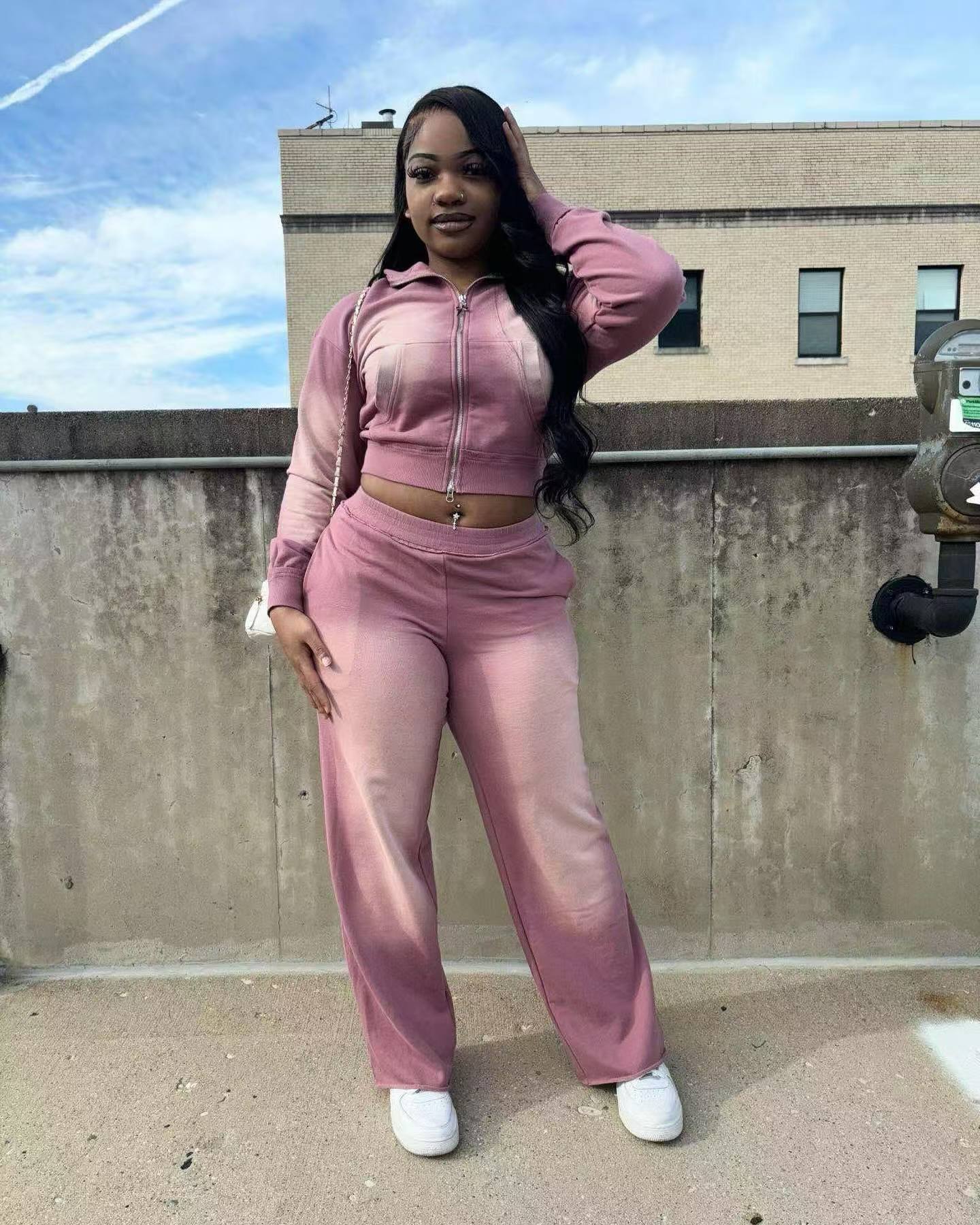 Women washed Hoodies and Pants Two Piece Set 3