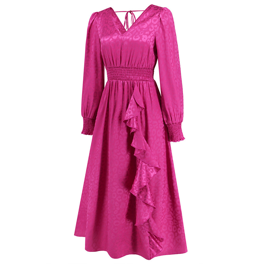 Plus Size Women V Neck Long Sleeve Leopard Print Dress 29