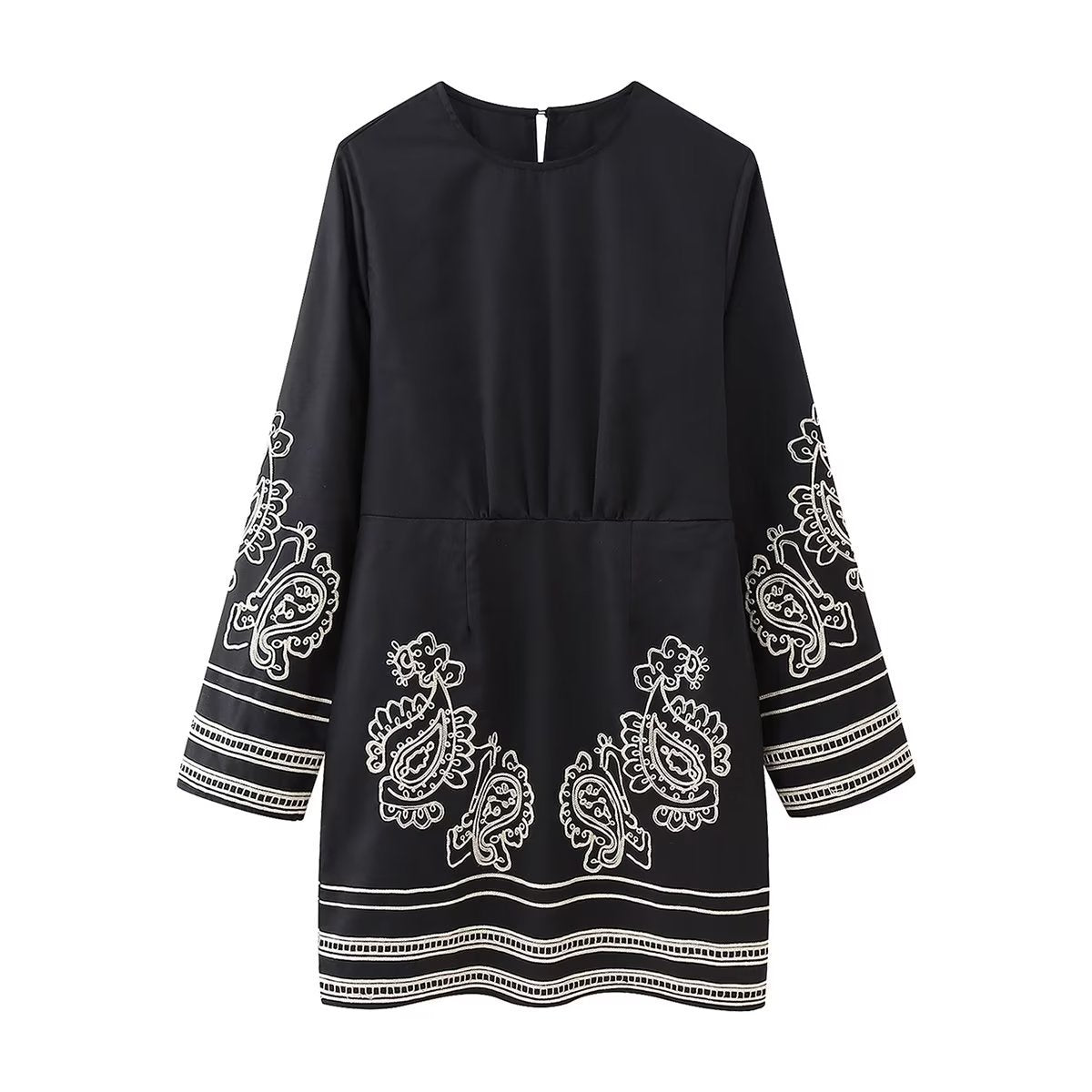 Autumn Women's Black Long Sleeve Embroidered Loose Dress 7