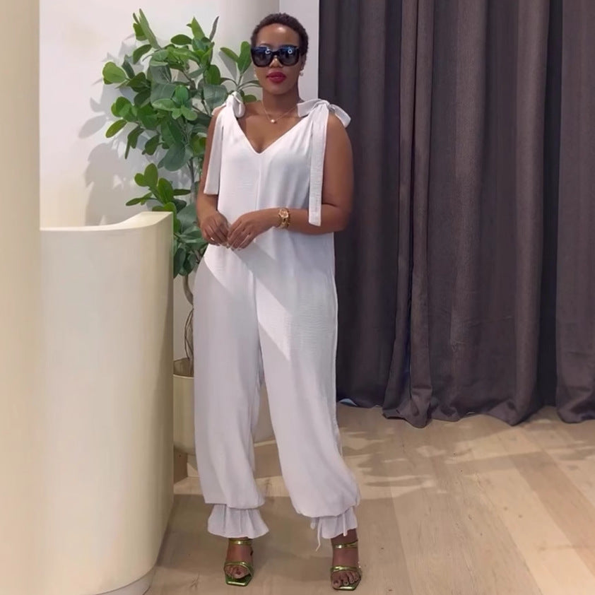 Casual Lace-Up strap Loose-Leg Jumpsuit 8