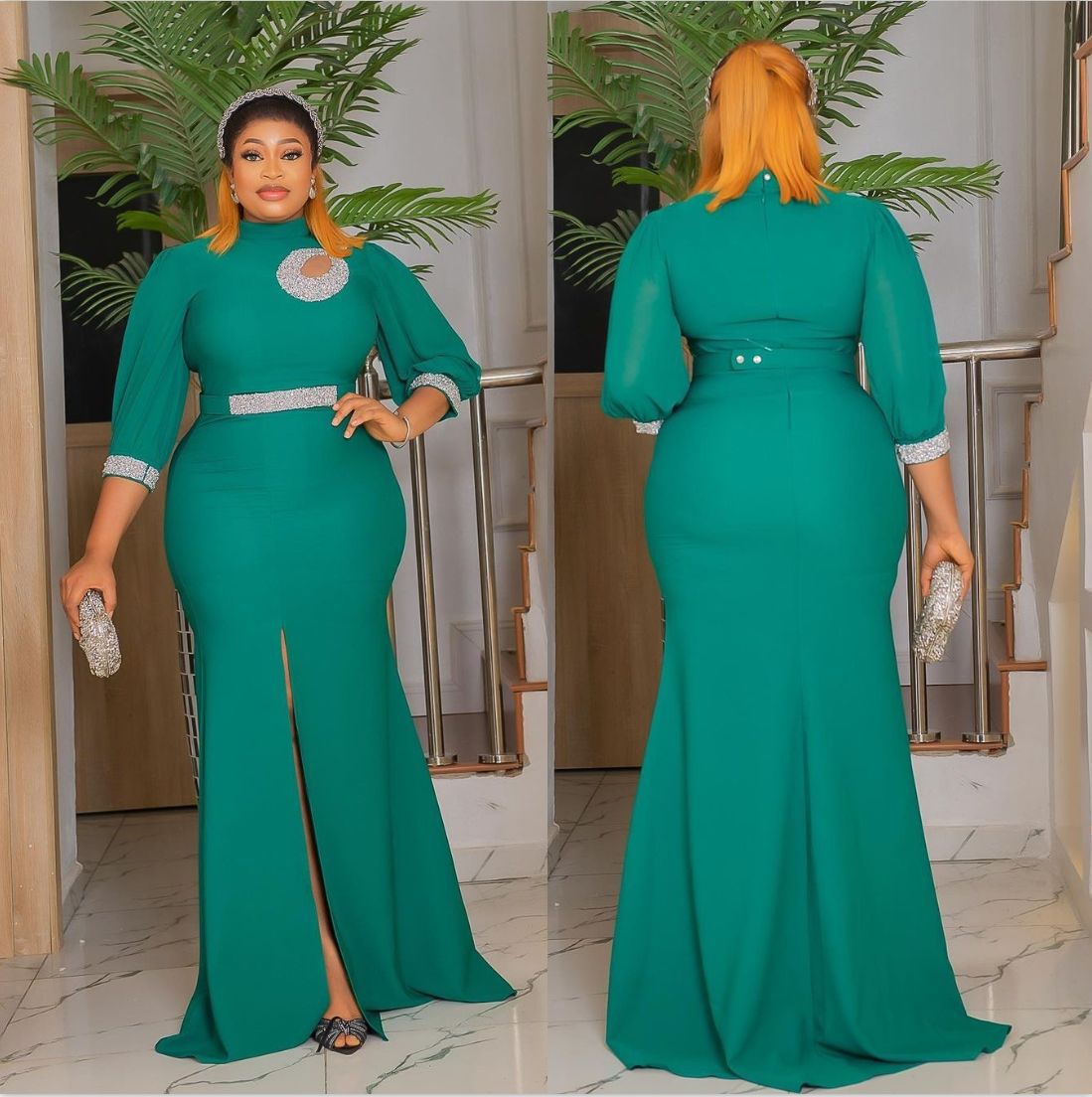 Fashion Women's Sexy Slit Dress Africa Plus Size Women's Solid Color Long Gown 3