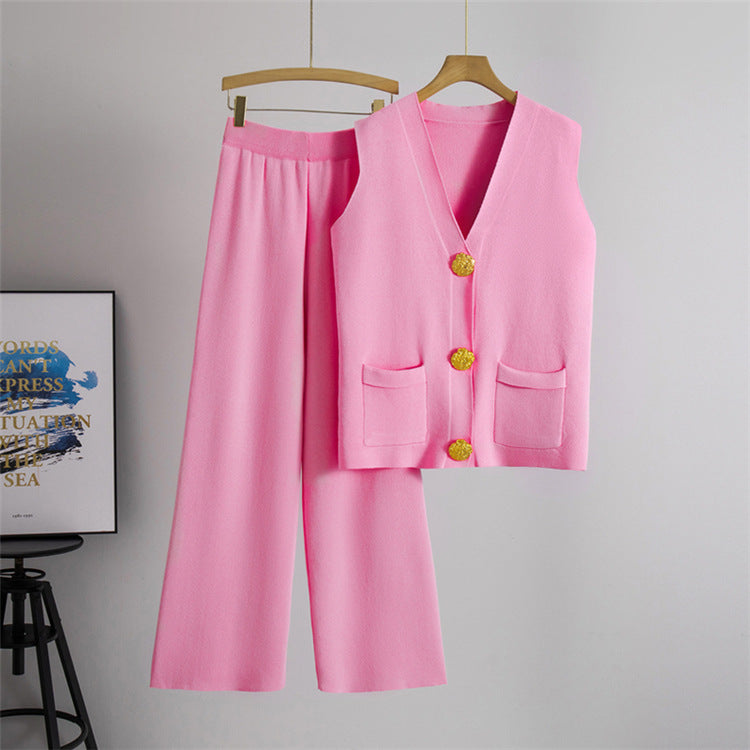 Button V-neck Knitted Vest Casual Pants Fashion Two-piece Suit 5