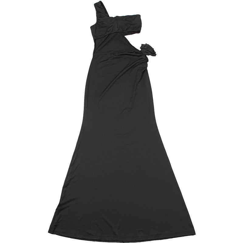 Spring Women’s Slash Shoulder Hollow Slim Floral Evening Dress 10