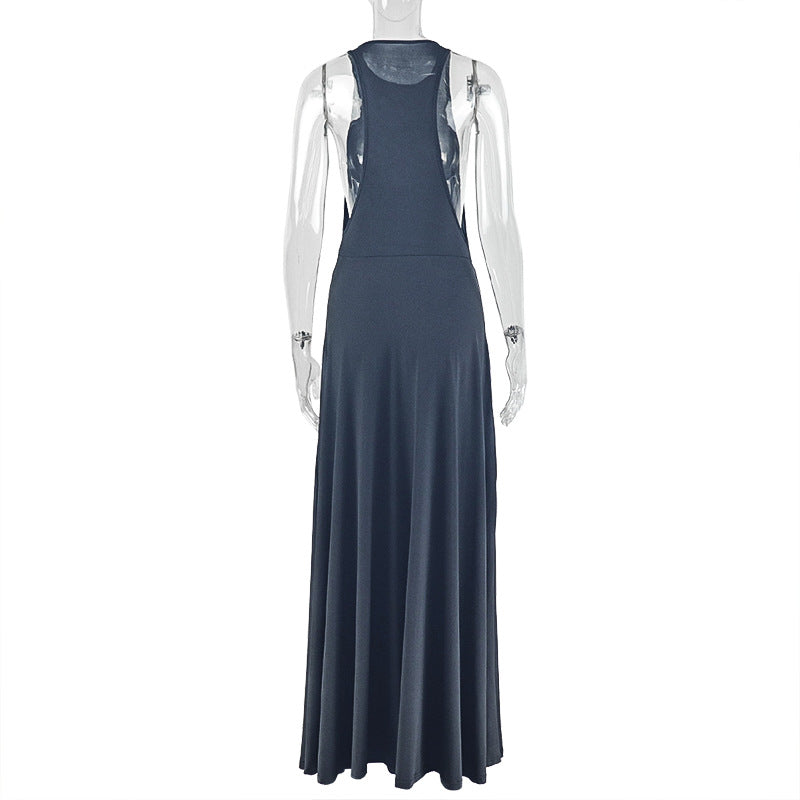 Women Solid Pleated Round Neck Sleeveless Bodycon Dress 15