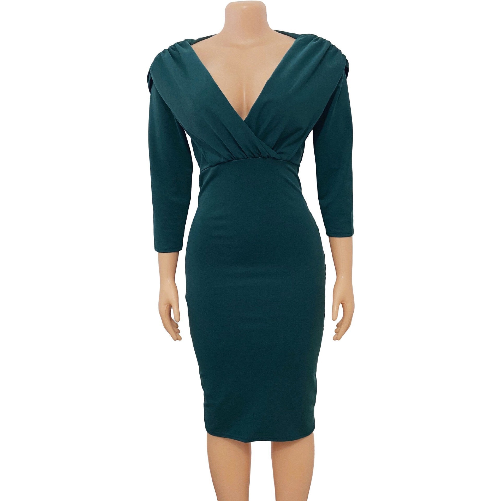 Women'S Spring V Neck Solid Color Bodycon Sexy Fashion Plus Size Dress 13