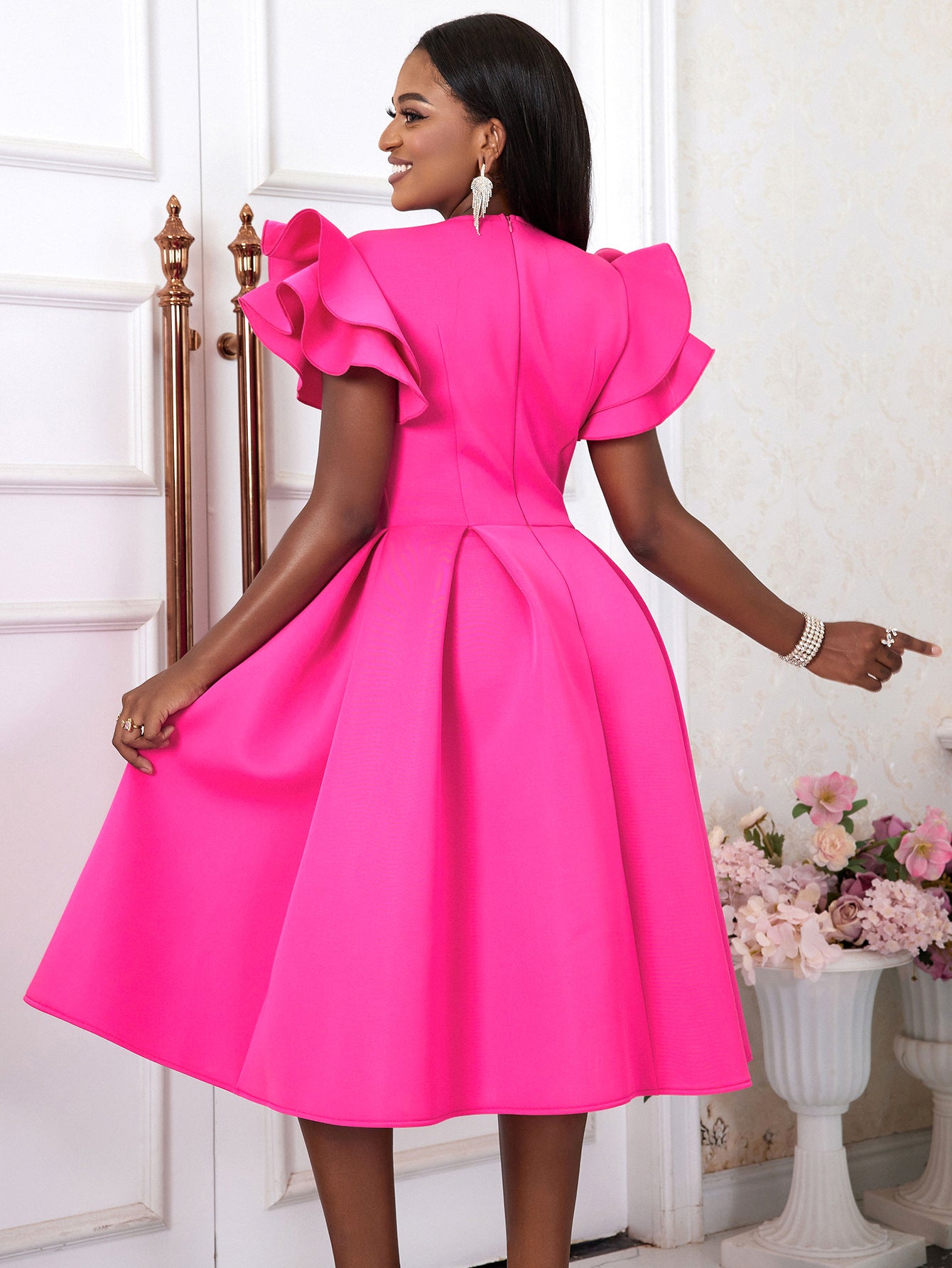 Ruffled Sleeve A-Line Plus Size Party Dress 12