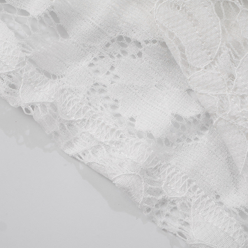 Women Sexy Halter Neck Lace Patchwork Gathered Tie Bodycon Dress 22