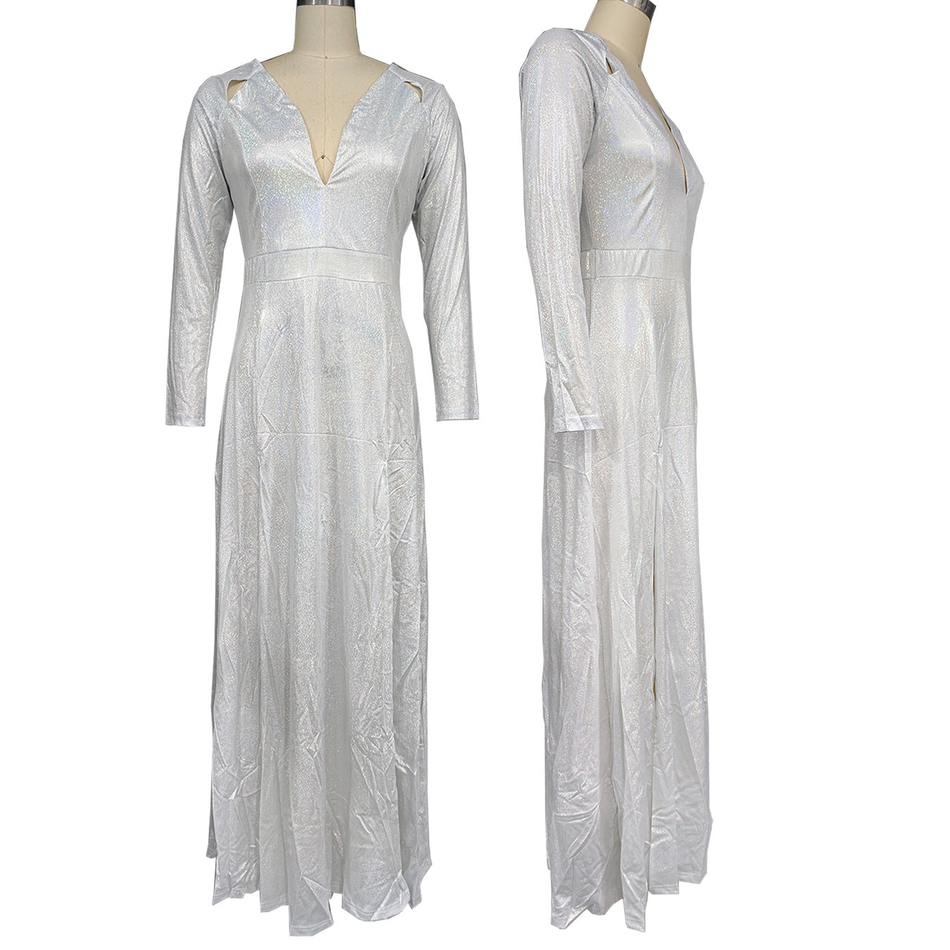 Women Sexy Slit Solid Sequin Maxi Dress 5