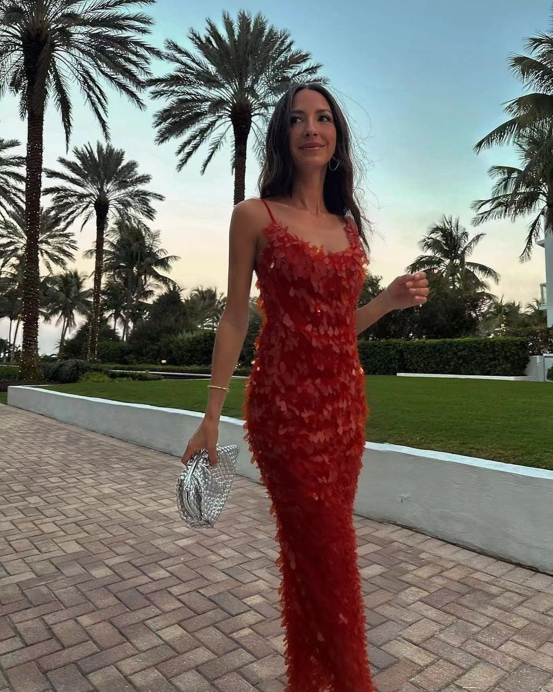 Fashion straps slim sequins Low Back long sexy cross 14