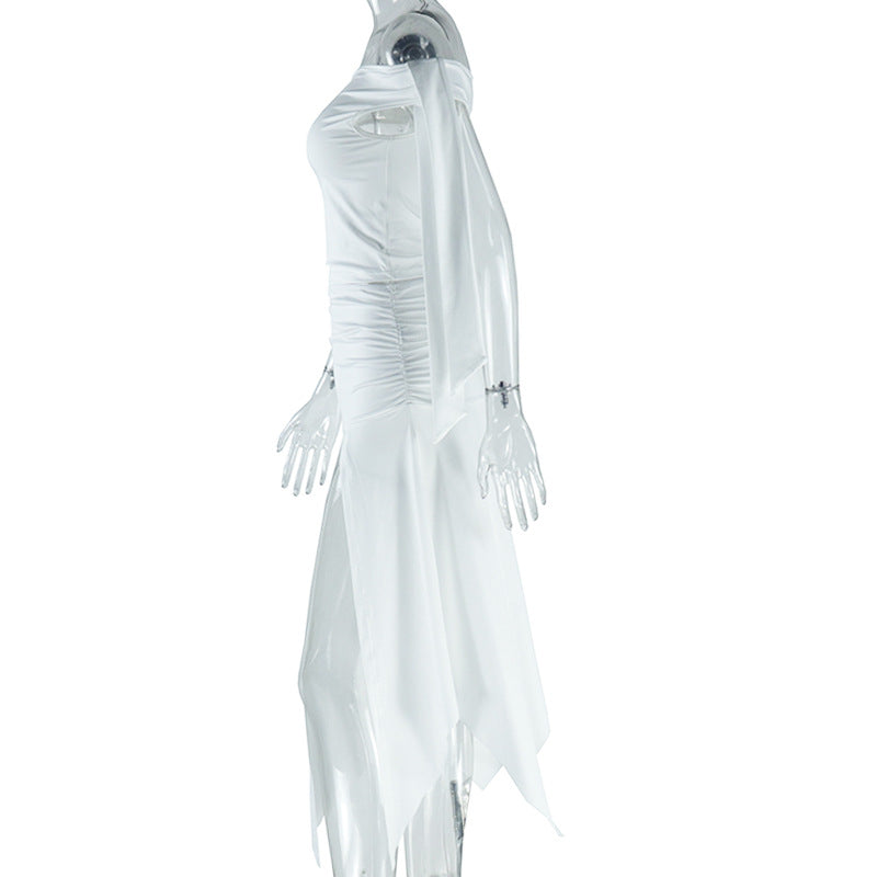 Women's Solid Color Sexy Off Shoulder Top Slit Skirt Two Piece Set 7