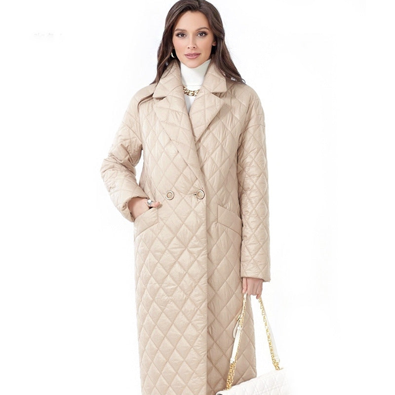 Winter Coat Long Lightweight Turndown Collar Cotton-Padded Windproof Women's Jacket 7