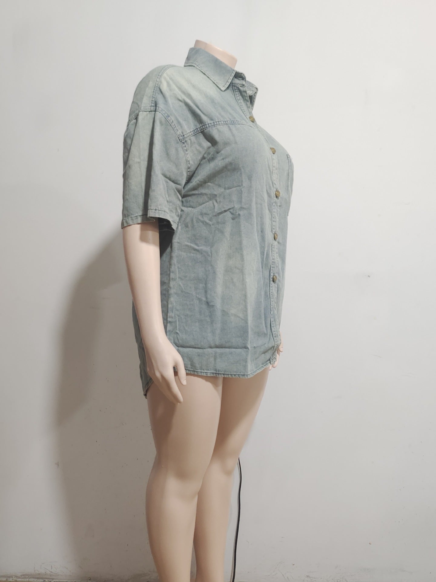 Women Casual Summer Street Denim Loose Short Sleeve Shirt 8