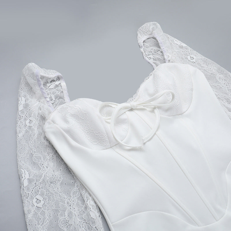 Women Sexy Lace Long Sleeve Bodycon Dress 9