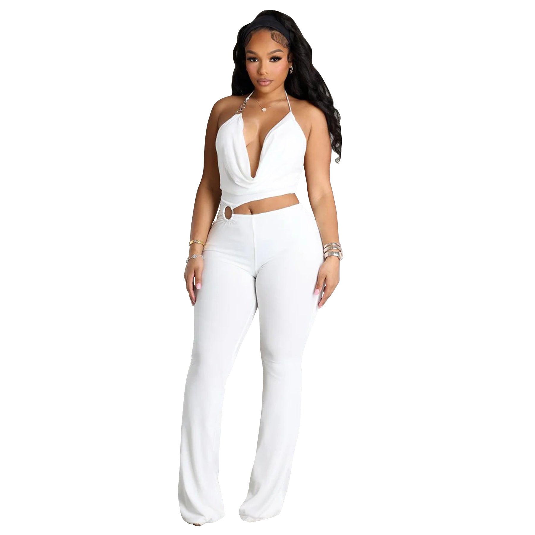 Women’s Circle-Embellished Halter Neck Open-Waist Jumpsuit 21