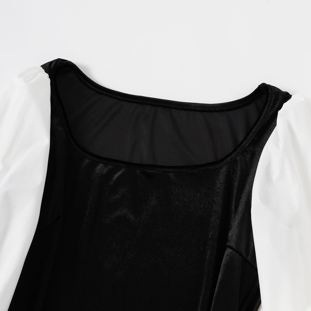 Women Sexy Square Neck Velvet Patchwork Contrast Color Lantern Sleeve Bodycon Dress 10