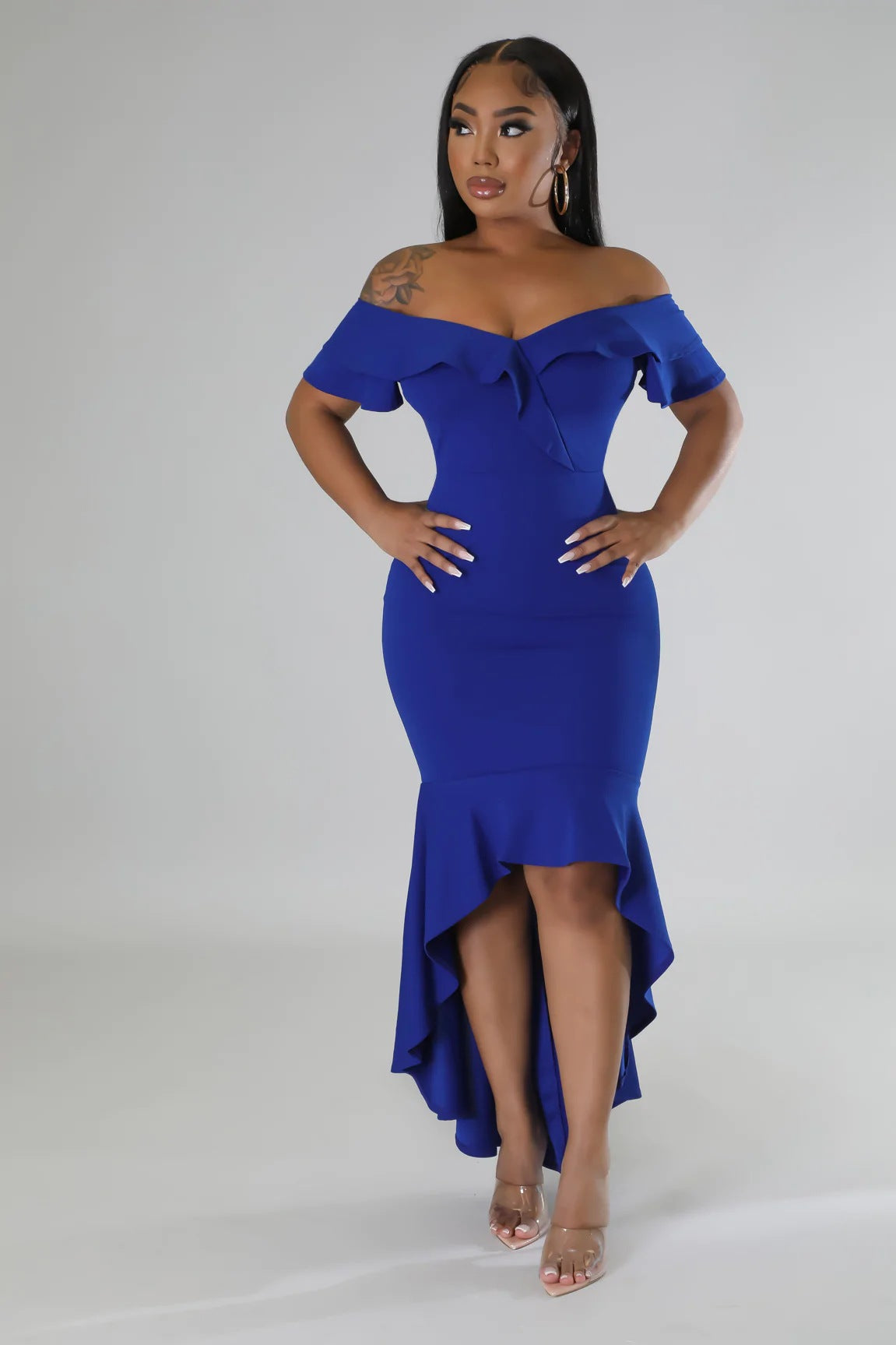 Women Summer Off Shoulder Ruffle Trim Dress 3