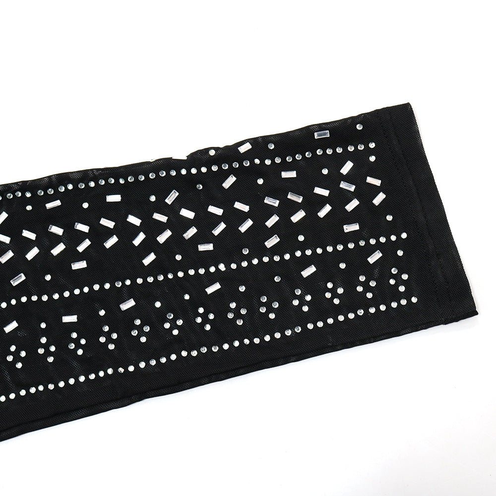 Sexy Cutout Beaded Sexy See-Through Zippered Jumpsuit Slim Fit Sleeveless Trousers 13