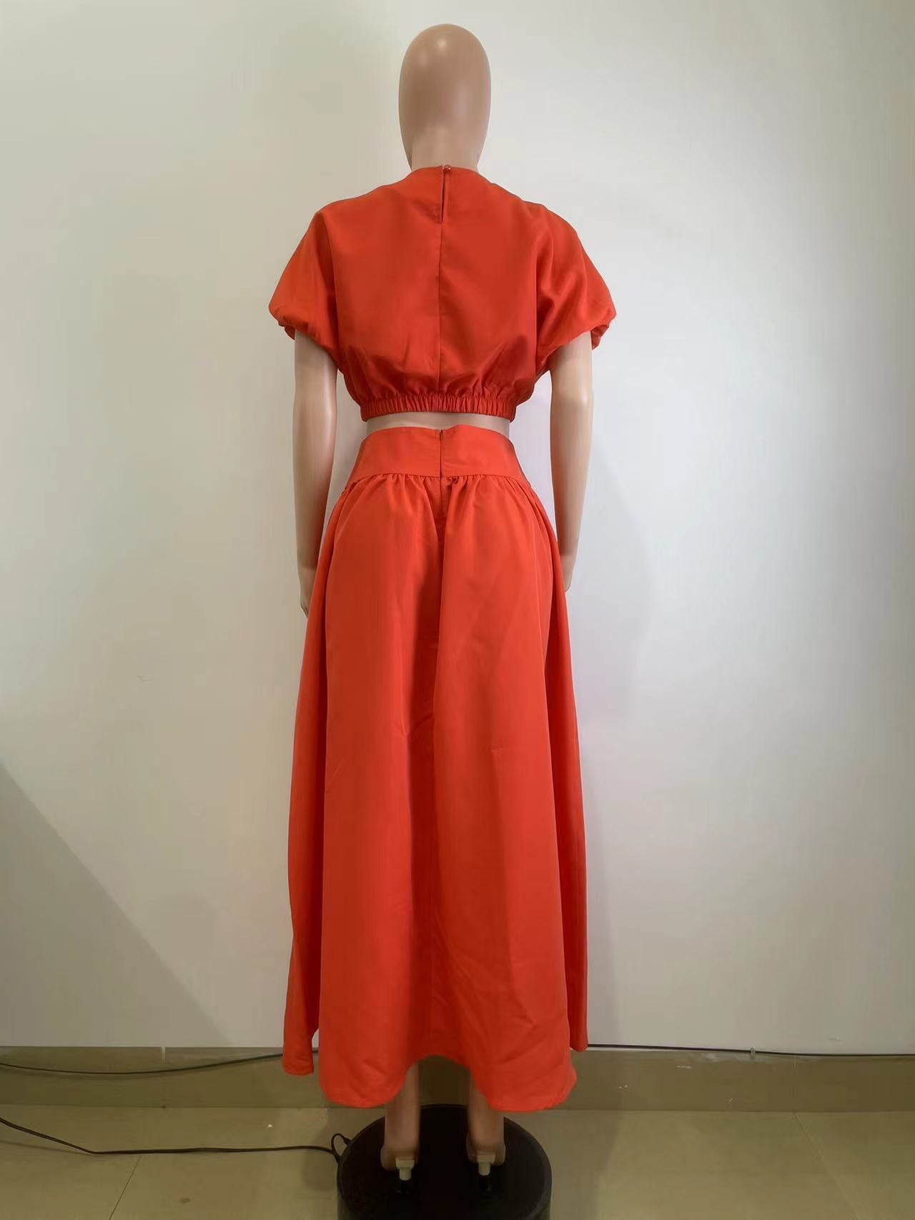 Women Lantern Sleeve Top and Skirt Two-piece Set 8