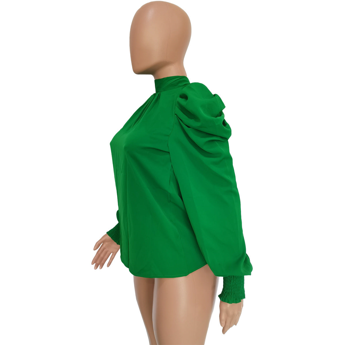 Women Solid Stand Collar Puffed Sleeve Top 14