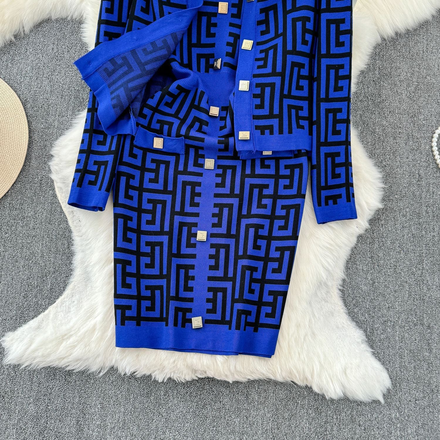 Women Cardigan Jacket Bodycon Dress Knitting Two-Piece Set 25