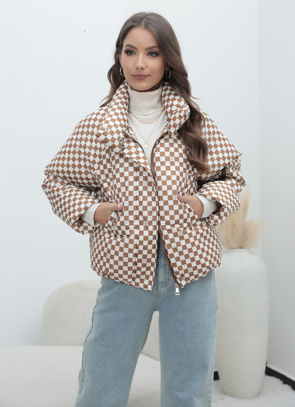 Plaid Plus Size Women's Coat Warm Down Jacket Cotton Padded Coat 3