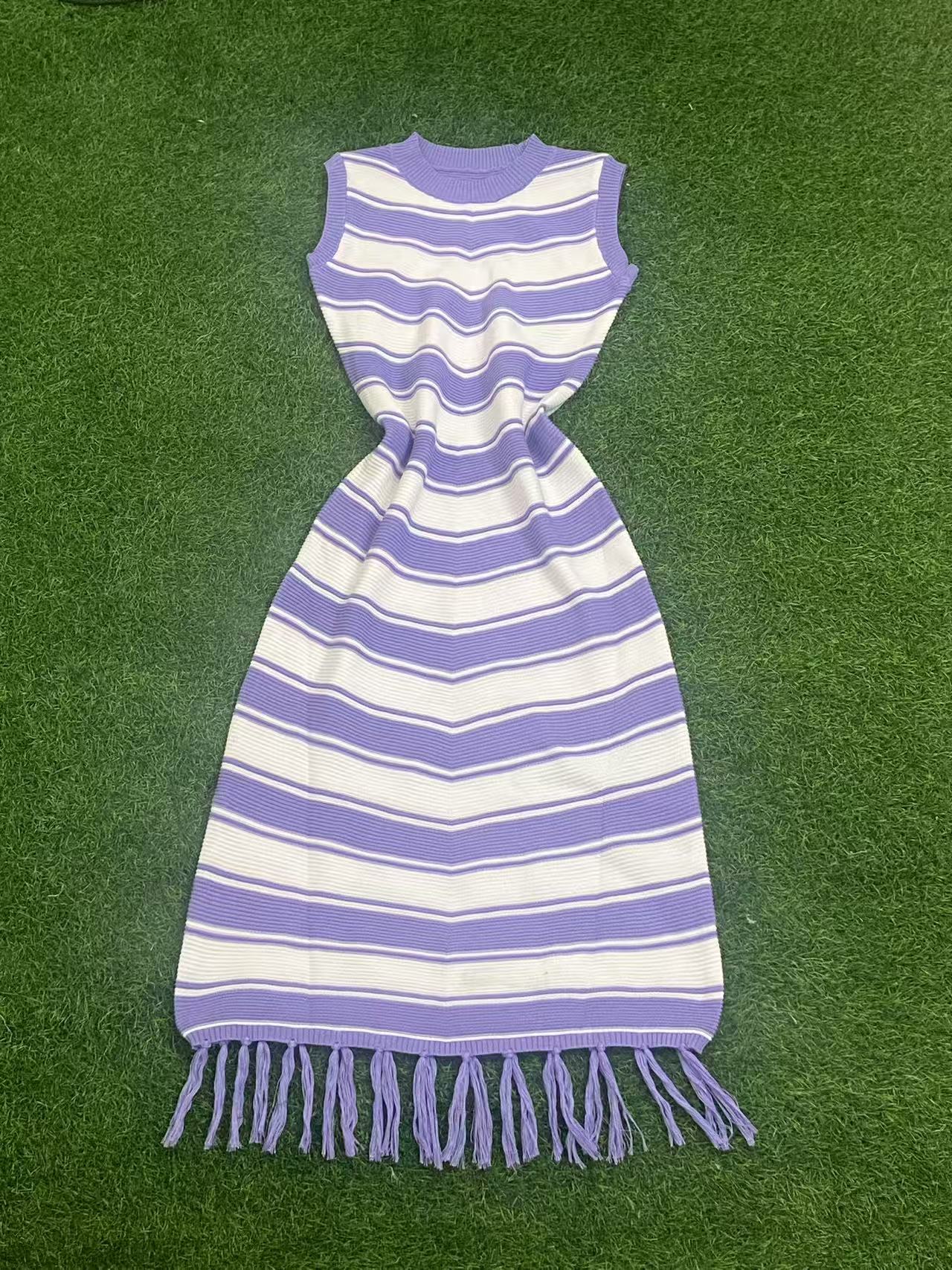 Tight Fitting Striped Tassel Sweater Dress Slim Fit Knit Fashionable Elegant Dress 16