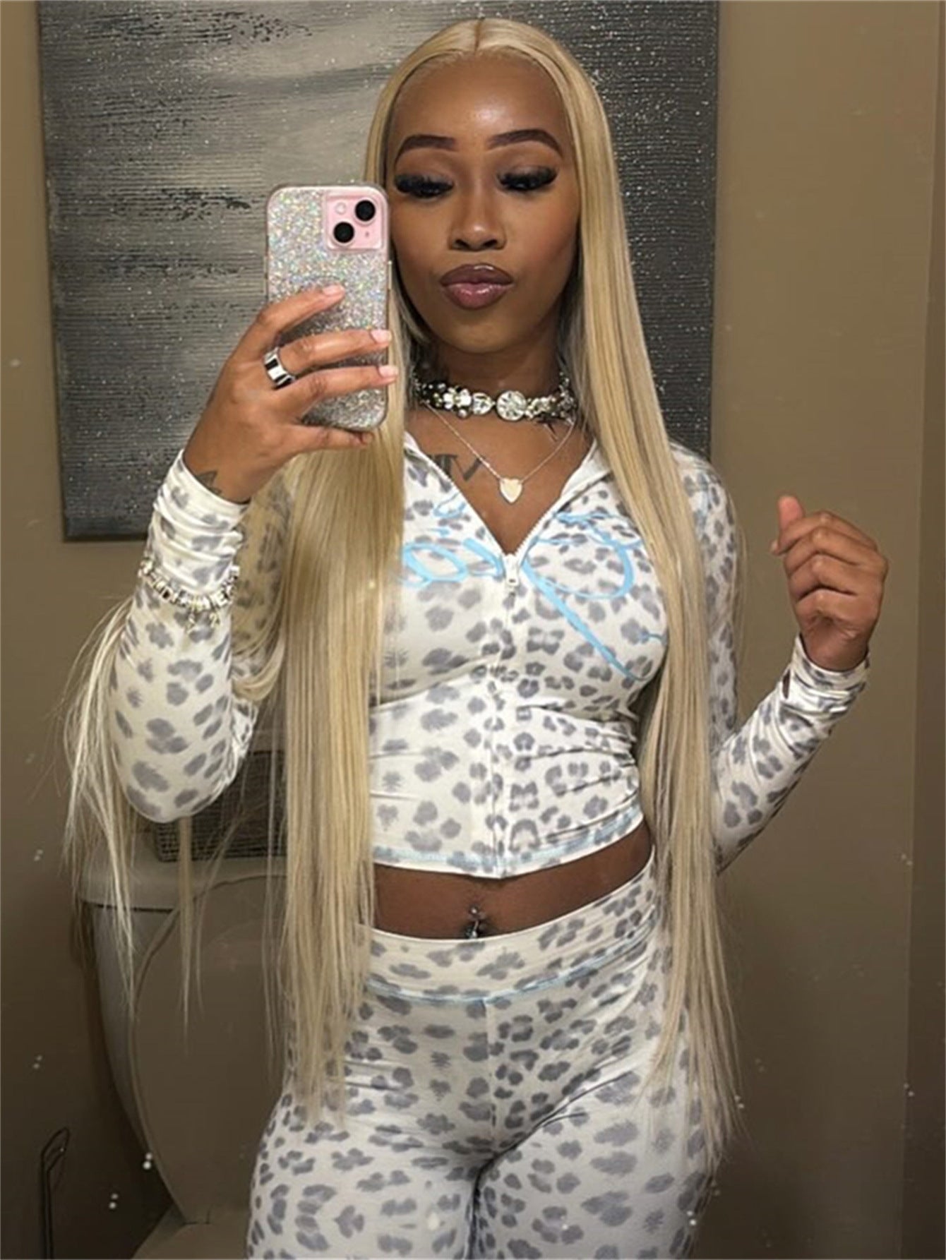 Women's Autumn Leopard Print Hooded Top and Pants Set 11