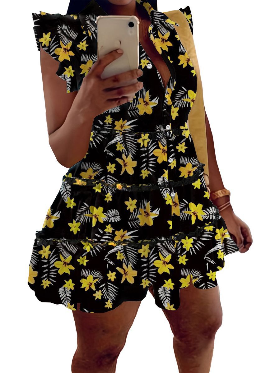 Women's Print Ruffle Edge Sleeveless Casual Dress 8