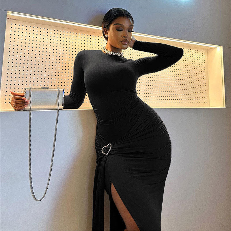 Women Elegant Solid Sexy Long-sleeved Bodycon Dress
