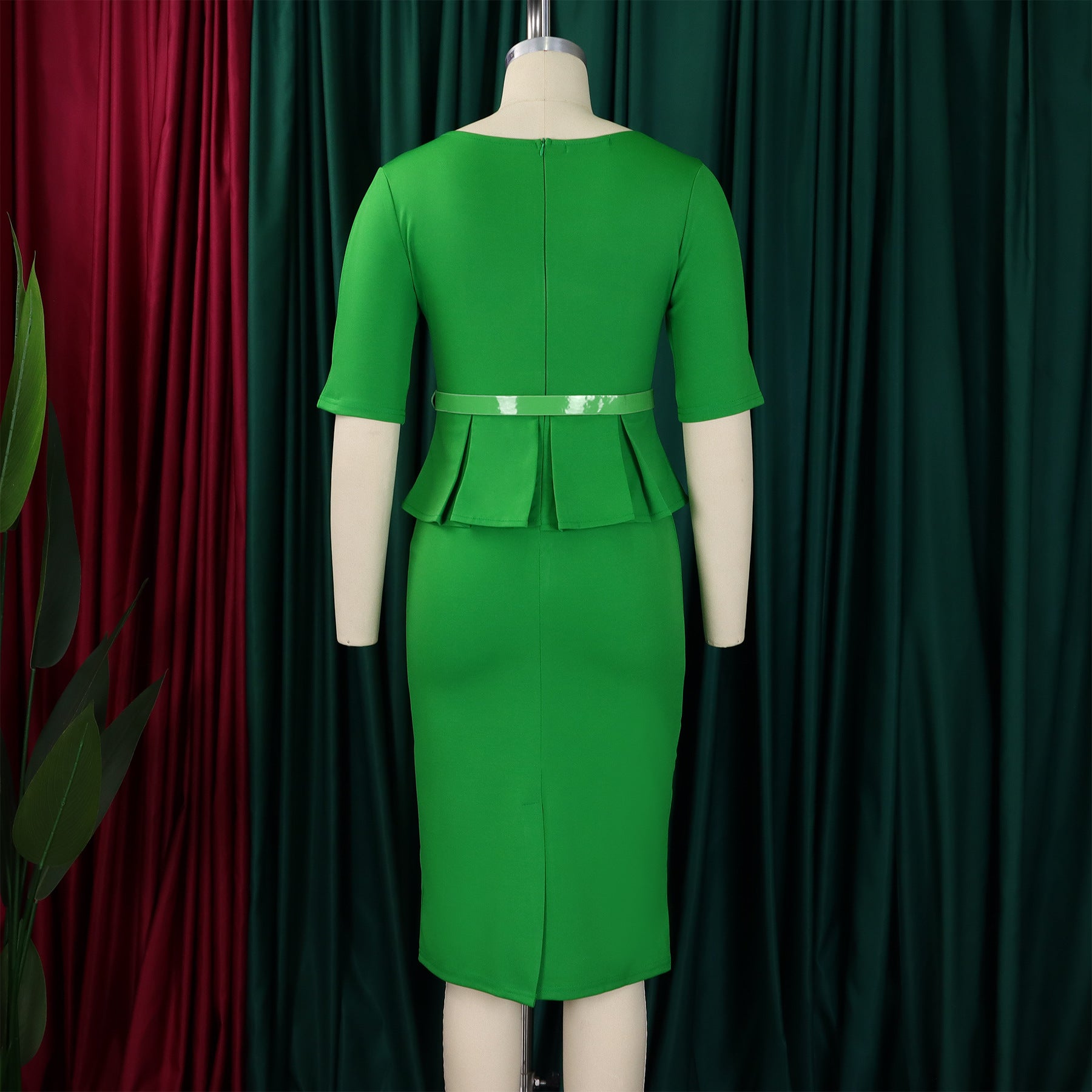 African Women's Turndown Collar Fashion Chic Short Sleeve OL Ruffle Slim Waist Dress 11