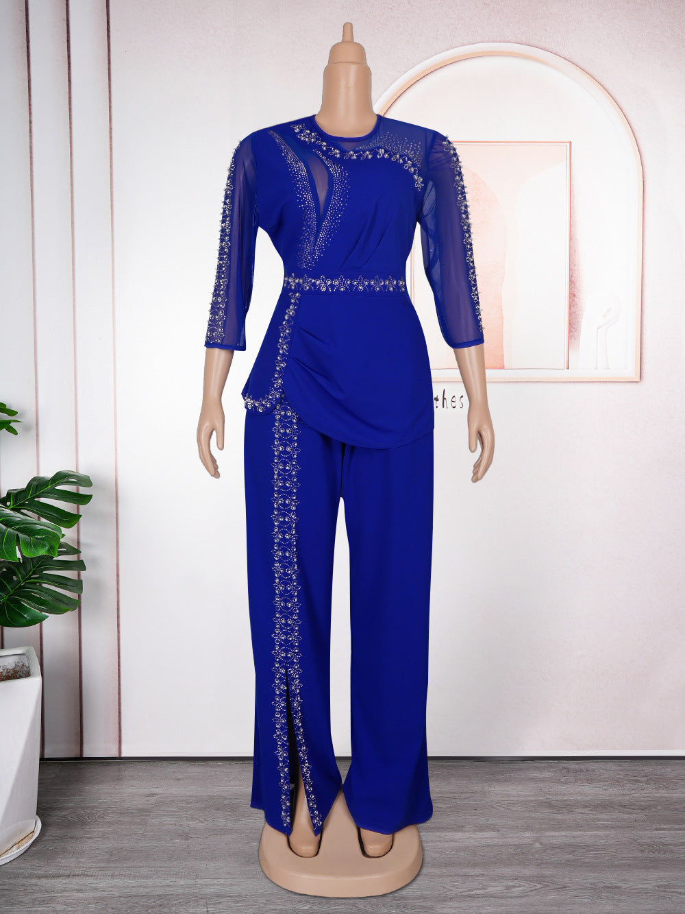 Plus Size African Women Style Women Long Sleeve Top + Long Pants Two-Piece Set 15