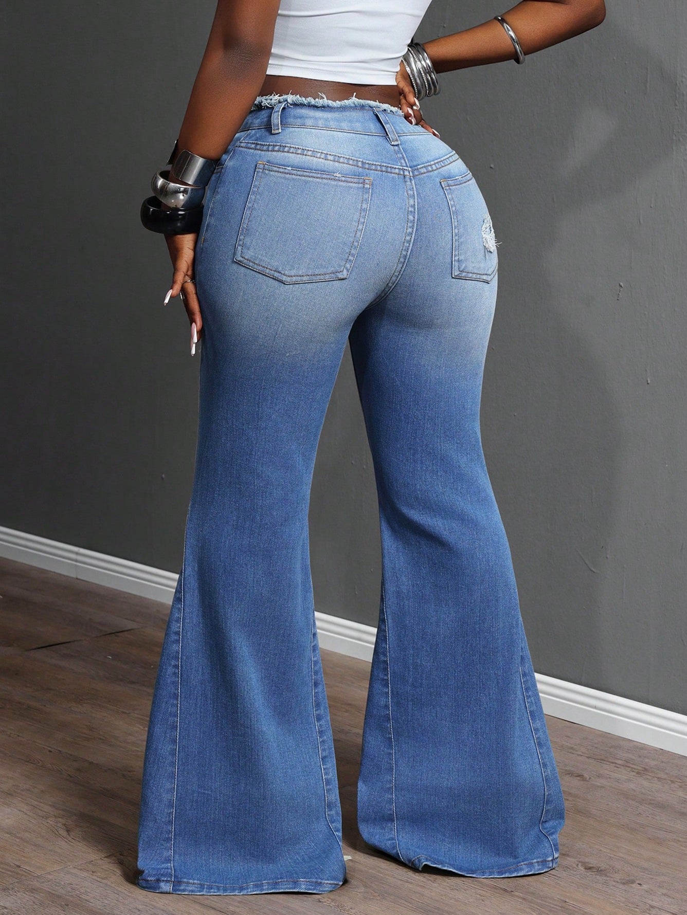 Women Stretchy Ripped Sexy Denim Bell Bottom Pants