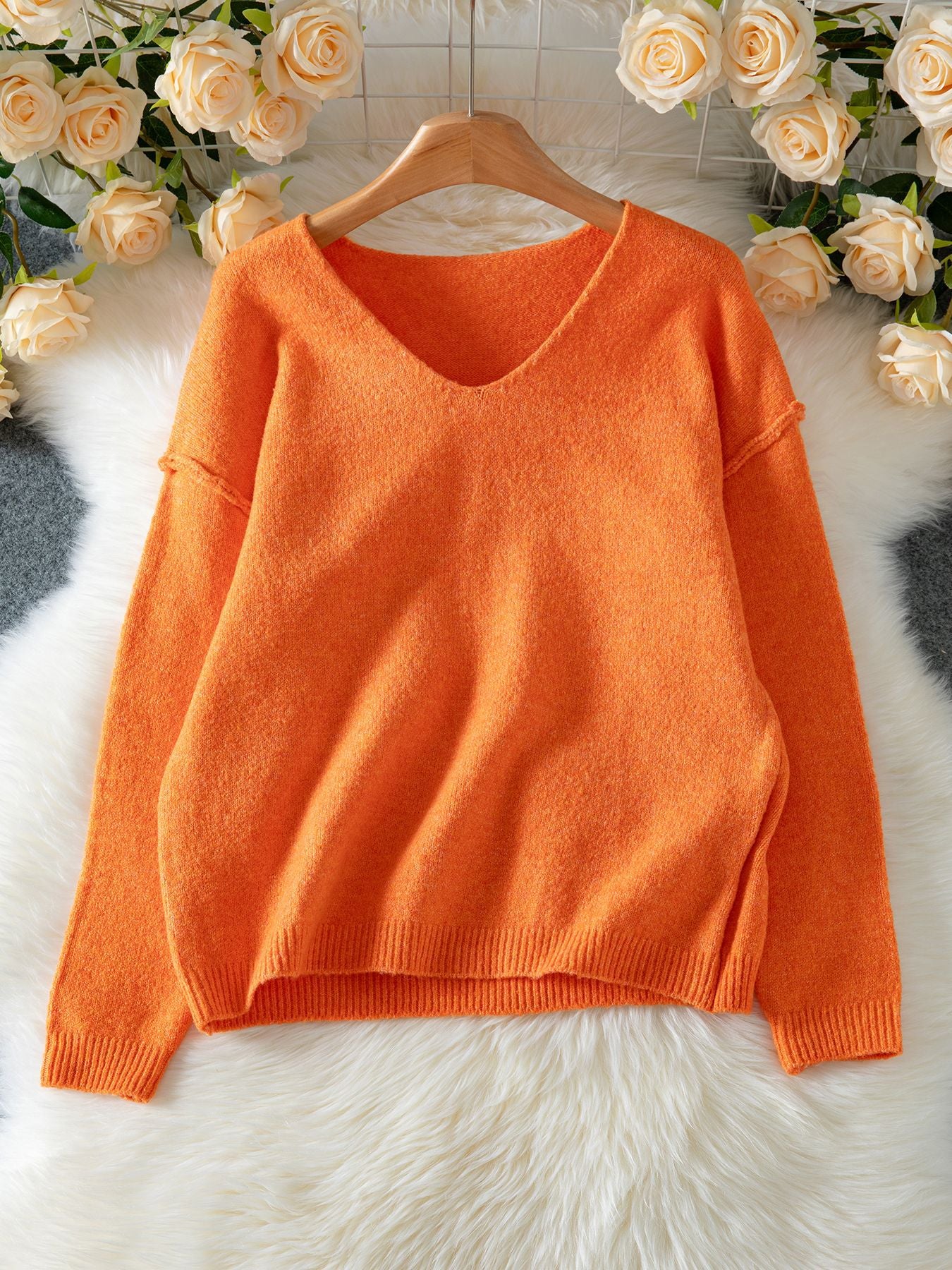 Fall/Winter Deep V-Neck Pullover Women's Sweater Fashion Casual Loose Long-Sleeve Knit Top 8