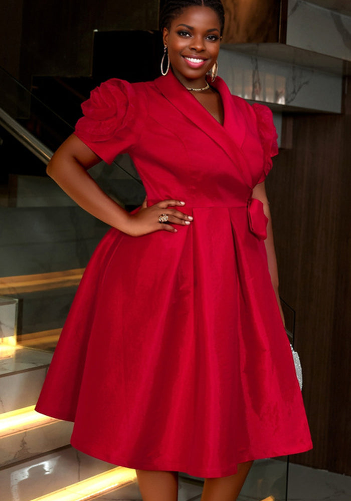 Women Formal Party Flower Sleeve Party Solid Dress