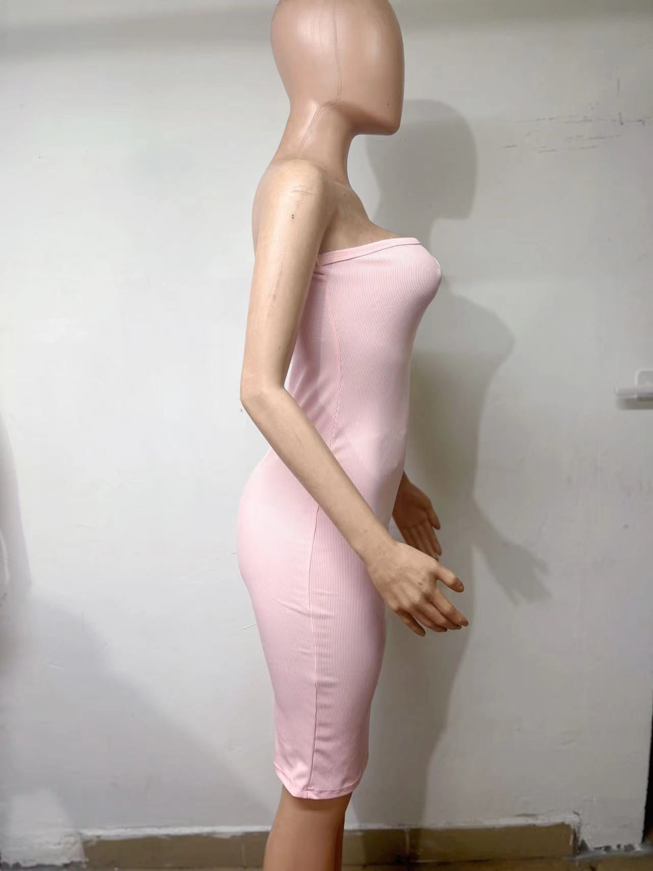 Women Stretch Solid Ribbed Strapless Off-Shoulder Bodycon Dress 18