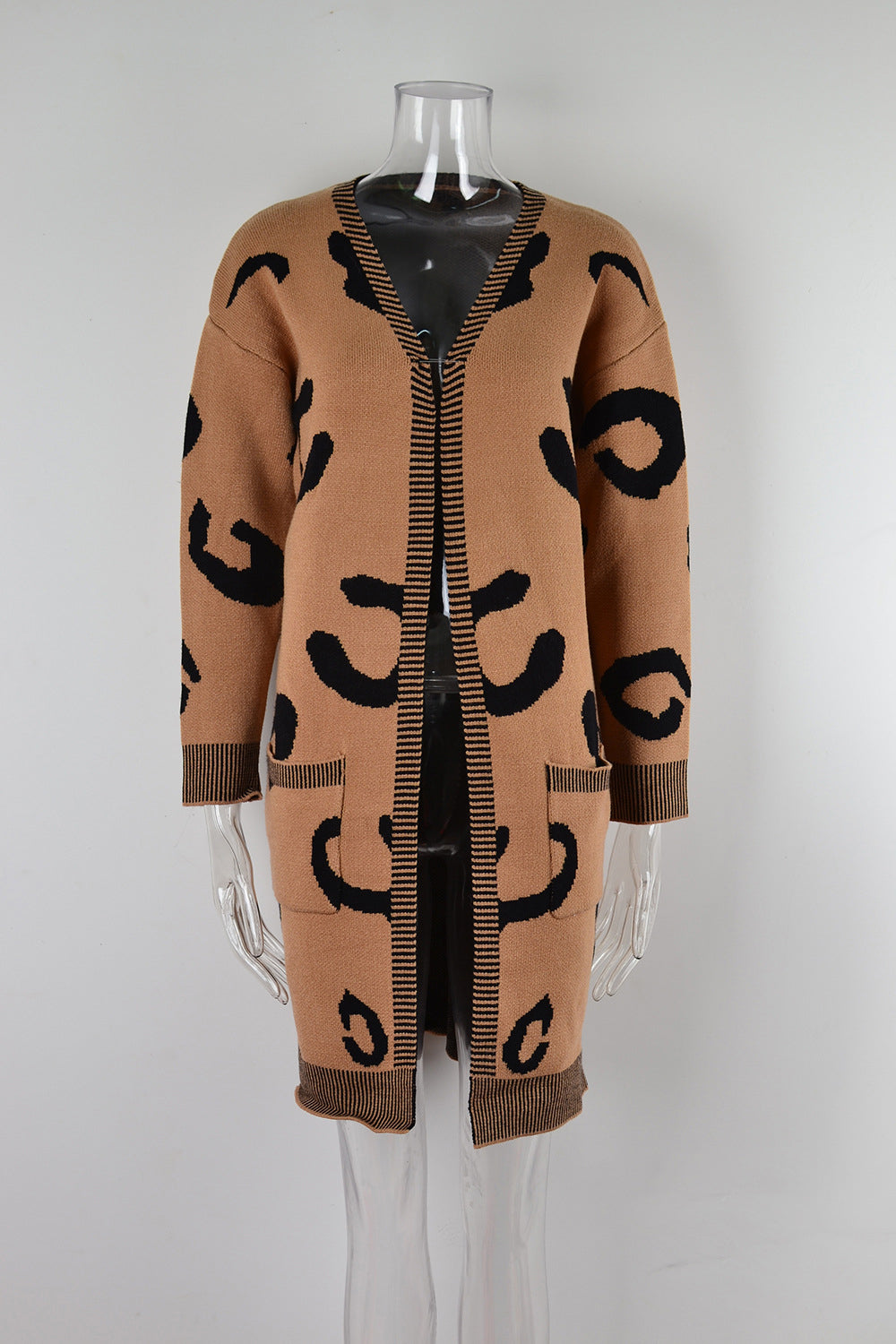 Plus Size Women Fall and Winter Leopard Knitting Cardigan Sweater 23