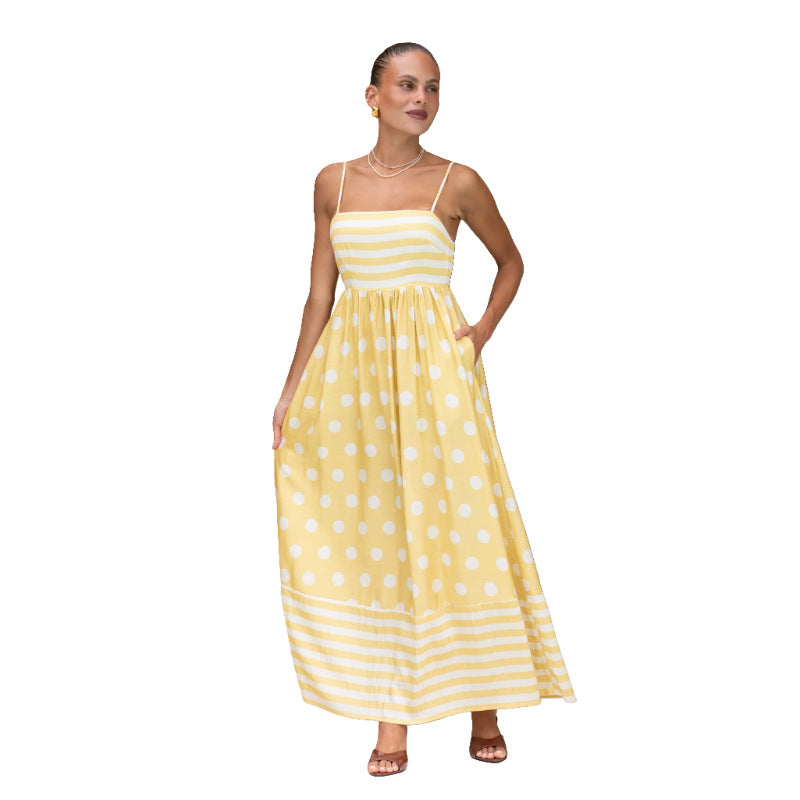 Summer Fashion Print Low Back Strap Sexy High Waist Long Dress 17