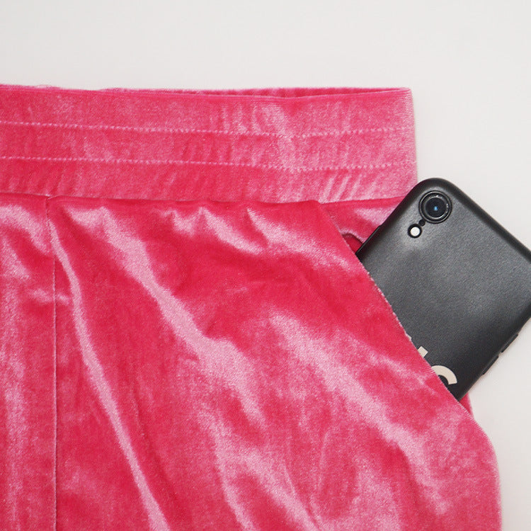 Women's Autumn Solid Velvet Hooded Long Sleeve Tight Fitting Two Piece Tracksuit 17