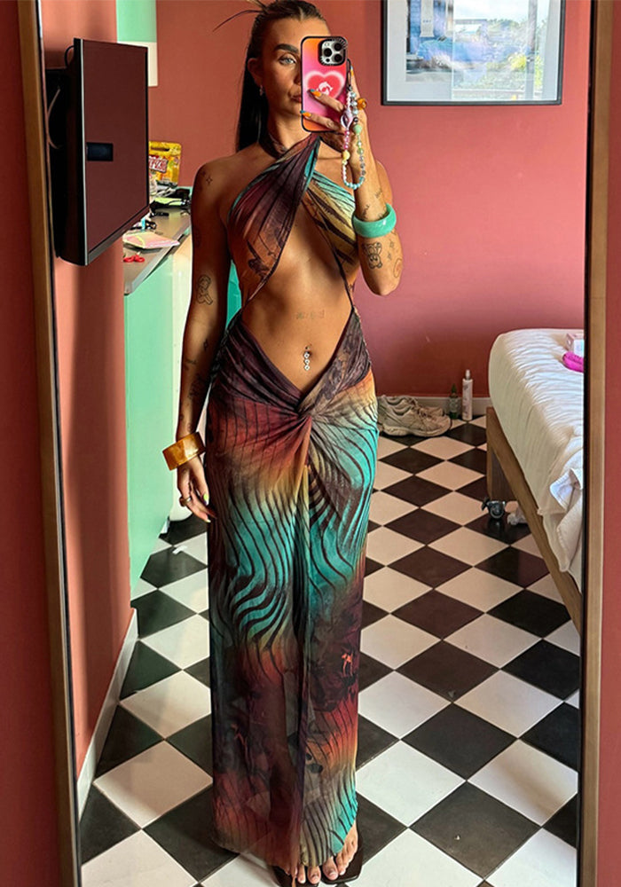 Women Spring Summer Sexy Sleeveless Halter Neck Backless Dress