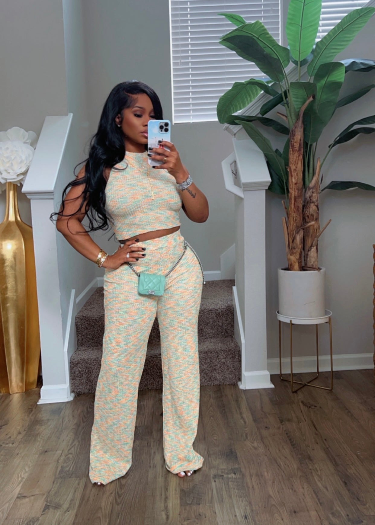 Women's Summer Sleeveless Printed Wide-Leg Two-Piece Trousers Set 3