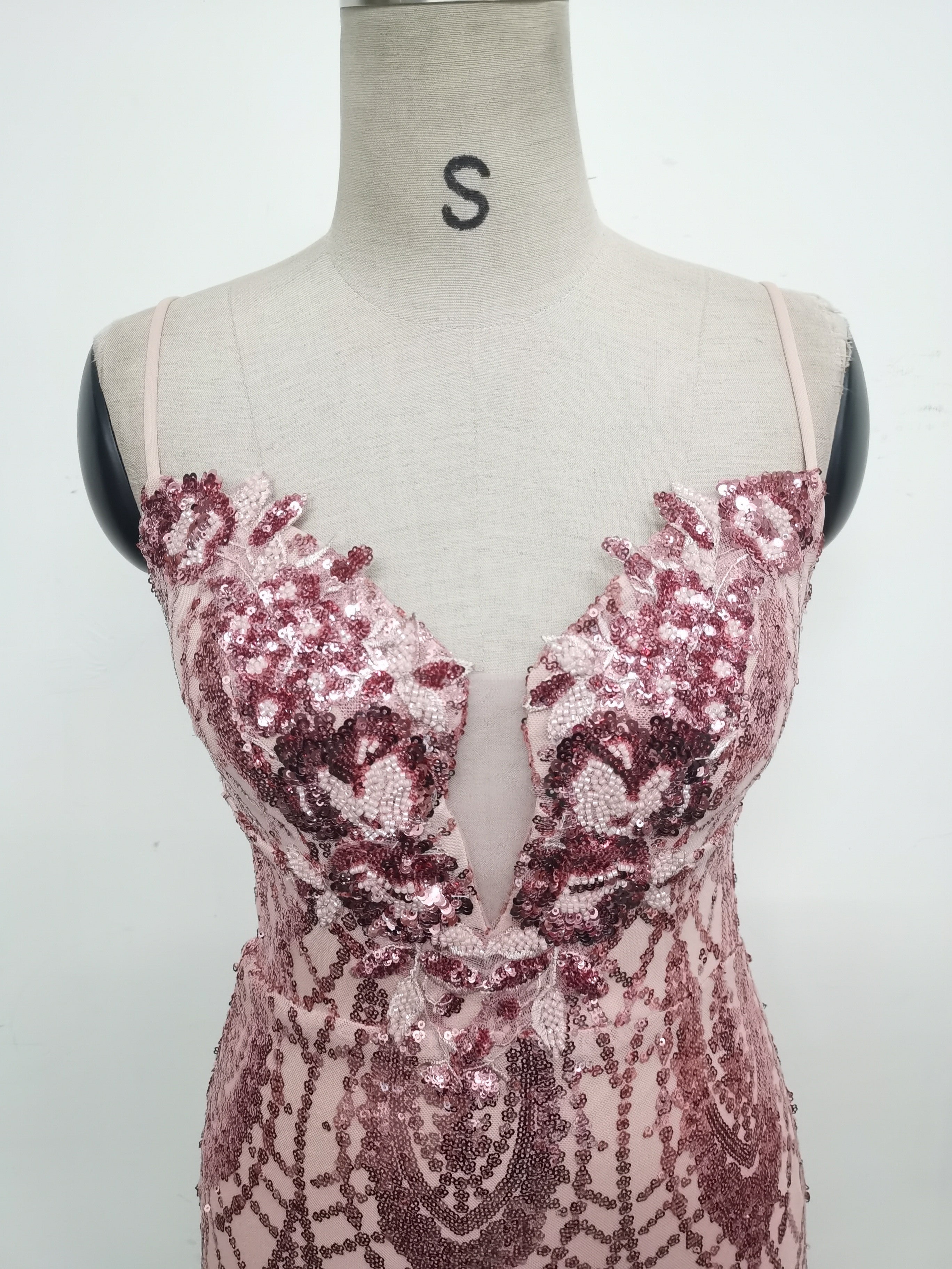 Women Beaded Tube Fishbone Lace-Up Sequin Formal Party Evening Dress 48